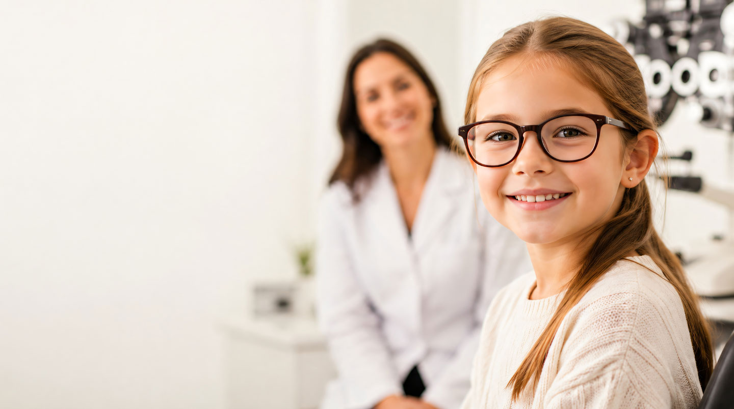 Enfant portant des lunettes de correction optique jouant à l'extérieur en pleine lumière naturelle dans un parc